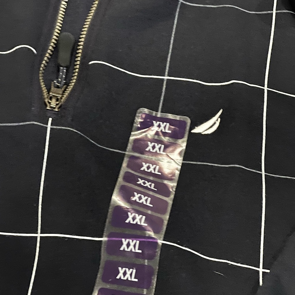 MENS NAVY PLAID ZIP UP SWEATER - Picture 4 of 5